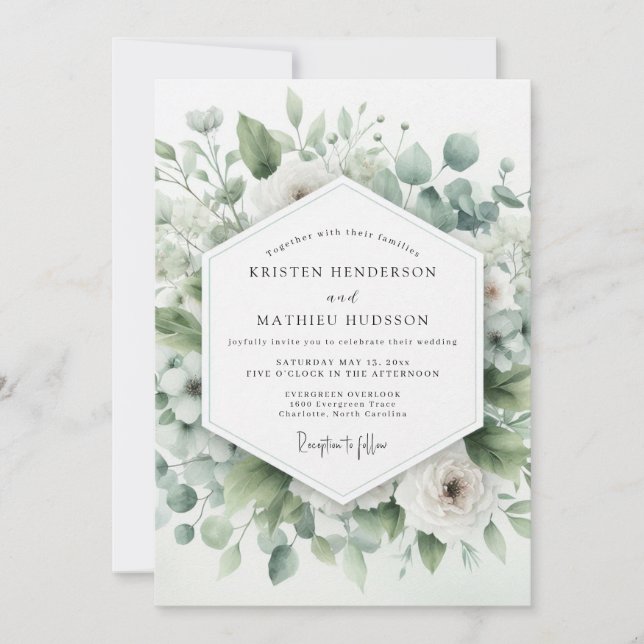 Convites Sage Green Airy Botanical Wedding (Frente)