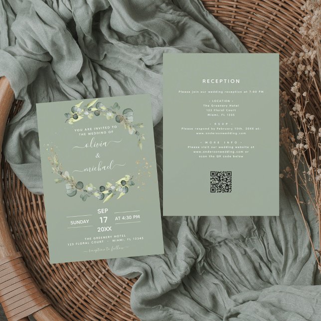Convites Sage Green All in One Eucalyptus Code Casamento (Criador carregado)