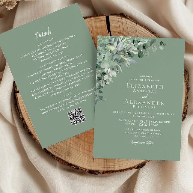 Convites Sage Green All in One Eucalyptus Code Casamento (Criador carregado)
