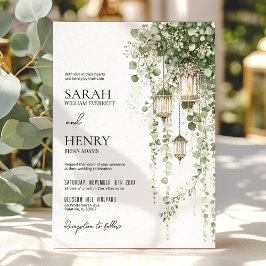Convites Sage Green and Blush Eucalyptus Lantern Wedding