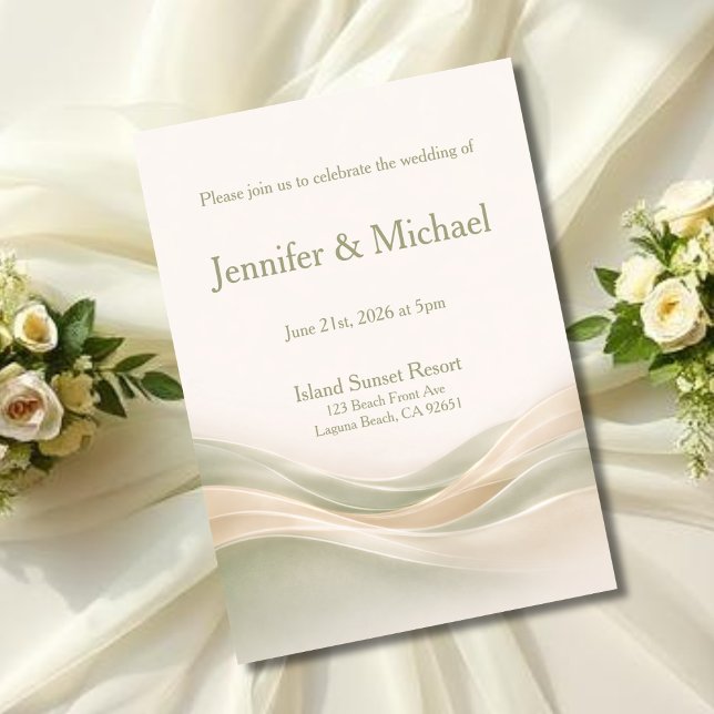 Convites Sage Green and Ivory Modern Wave Wedding  (Sage Green and Ivory Modern Wave Wedding Invitation)