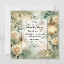Convites Sage Green and Ivory Rose Lantern Wedding