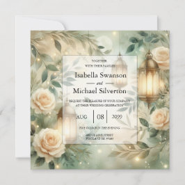 Convites Sage Green and Ivory Rose Lantern Wedding