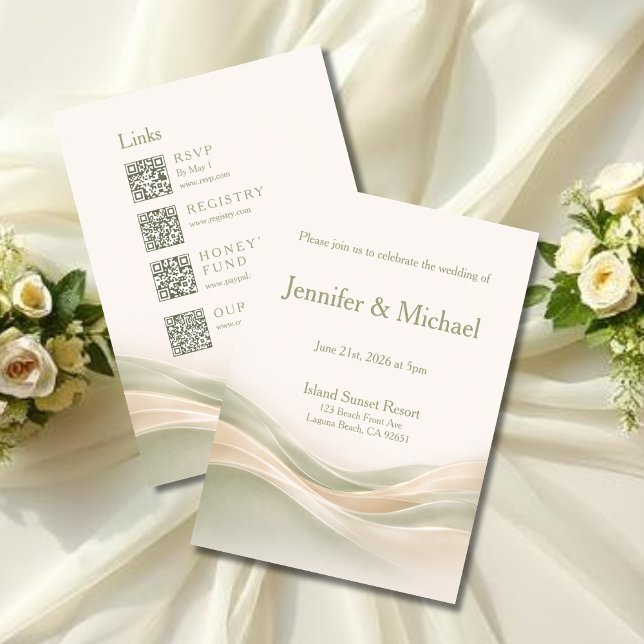 Convites Sage Green and Ivory Wedding All in One (Sage Green and Ivory Wedding All in One Invitation)