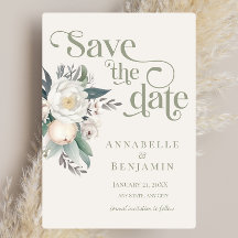 Sage Green and White Floral Save Date (Salve a dat