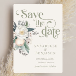 Convites Sage Green and White Floral Save Date (Salve a dat