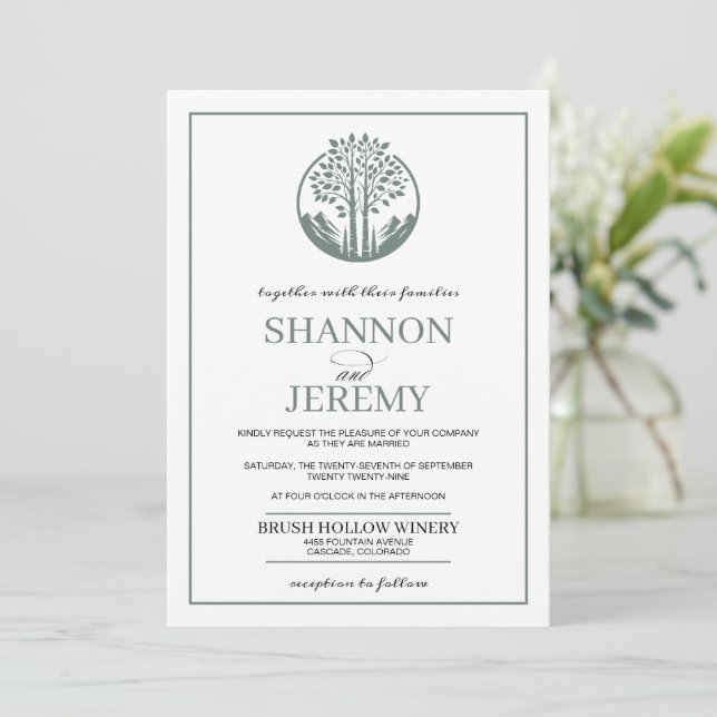 Convites Sage Green Aspen Tree Wedding (Em pé/Frente)