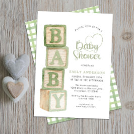 Convites Sage Green Baby Blocks Baby Shower Cottage Gingham