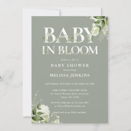 Convites Sage Green Baby In Bloom Floral Photo Chá de frald