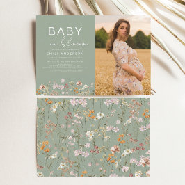 Convites Sage Green Baby in Bloom Photo Chá de fraldas
