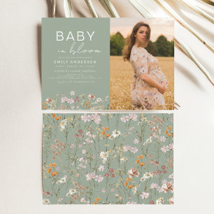 Convites Sage Green Baby in Bloom Photo Chá de fraldas