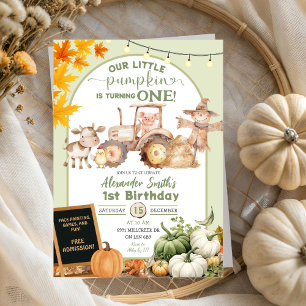Convites Sage Green Barn Animal Little Pumpkin Aniversário