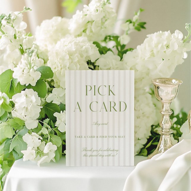 Convites Sage Green & Beige Casamento Escolha um Sinal de C (Sage Green & Beige Wedding Pick a Card Sign)