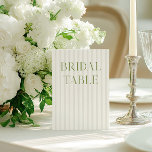 Convites Sage Green & Beige Wedding Bridal Table Number<br><div class="desc">Este elegante número de tabela apresenta um fundo listrado de bege suave com tipografia de serifpografia verde-sábio refinada e acentos sutis de script. Projetado para casamentos de jardim, recepções refinadas e comemorações ao ar livre de eternos. Coordena-se com a Coleção de Convite de Casamento "Iris" — clique no link da...</div>