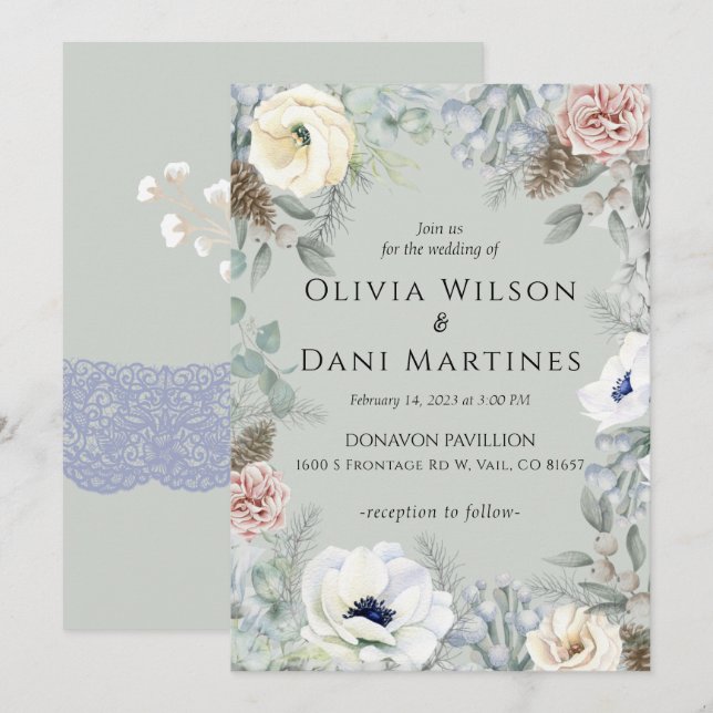 Convites Sage Green Blush Floral Nature Invitation (Frente/Verso)