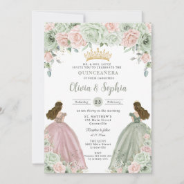 Convites Sage Green Blush Floral Twls Quinceañera