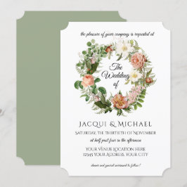 Convites Sage Green Blush Ivory Rosas w Fern Wreath Casamen