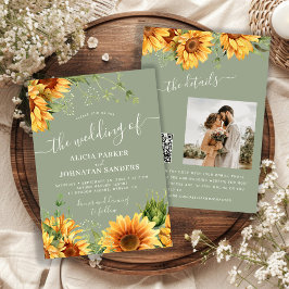 Convites Sage green boho floral sunflower wedding