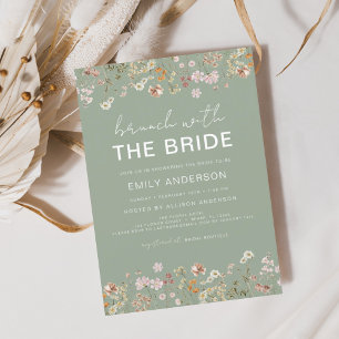 Convites Sage Green Boho Floral Wildflower Bridal Brunch