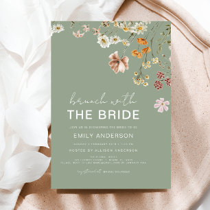 Convites Sage Green Boho Floral Wildflower Bridal Brunch