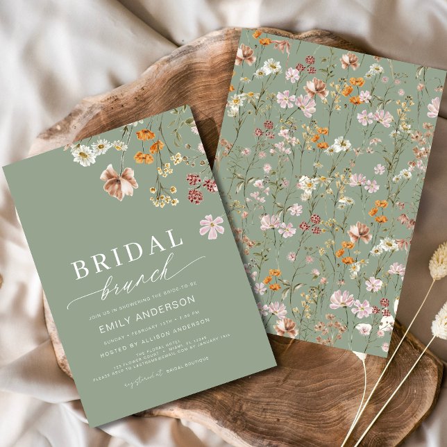 Convites Sage Green Boho Floral Wildflower Bridal Brunch (Criador carregado)