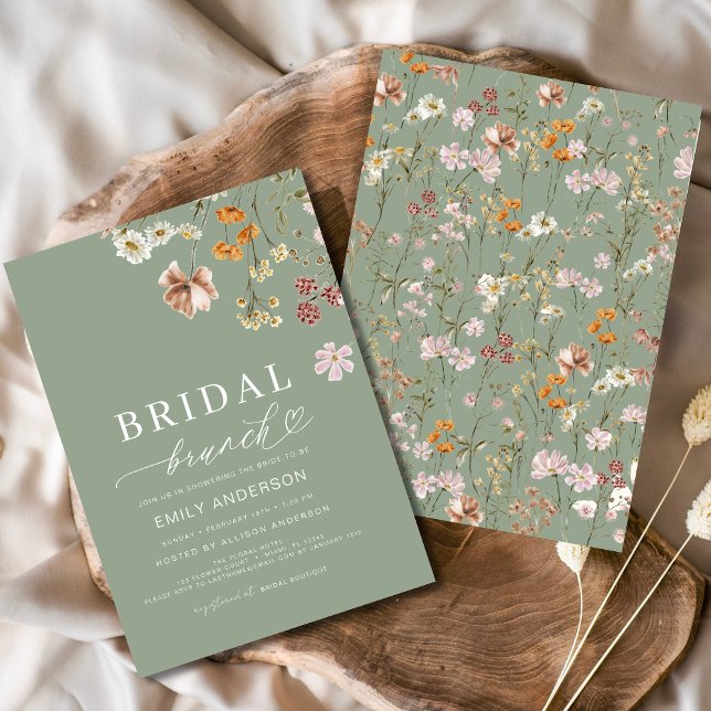 Convites Sage Green Boho Floral Wildflower Bridal Brunch (Criador carregado)