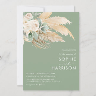 Convites Sage Green Boho Pampas Grass Em Um Casamento