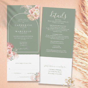 Convites Sage Green Boho Pampas Grass Em Um Casamento