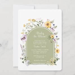 Convites Sage Green Boho Rustic Baby In Bloom Chá de fralda