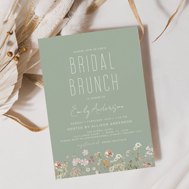 Convites Sage Green Boho Wildflower Bridal BrunChá (Criador carregado)