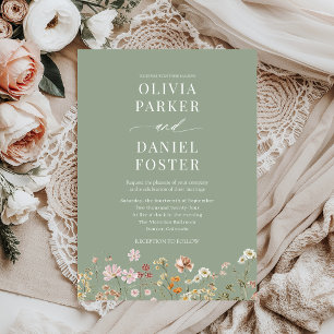 Convites Sage Green Boho Wildflower Casamento Minimalista