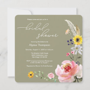 Convites Sage green Boho Wildflower Chá de panela