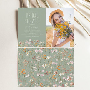Convites Sage Green Boho Wildflower Photo
