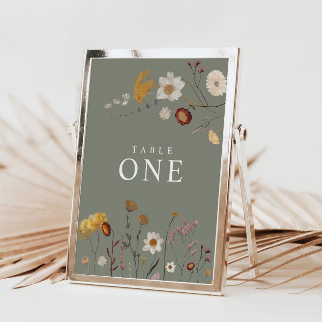 Convites Sage Green Boho Wildflower Table Number Cards (Criador carregado)