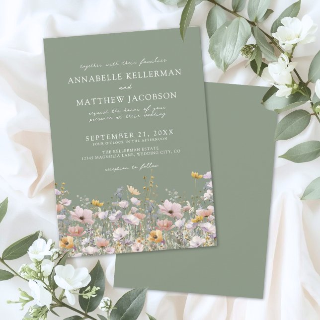 Convites Sage Green Boho Wildflower Wedding (Sage Green Boho Wildflower Wedding Invitation)