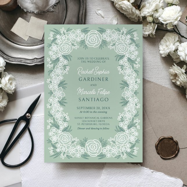 Convites Sage Green Botanical Floral Wedding (Criador carregado)