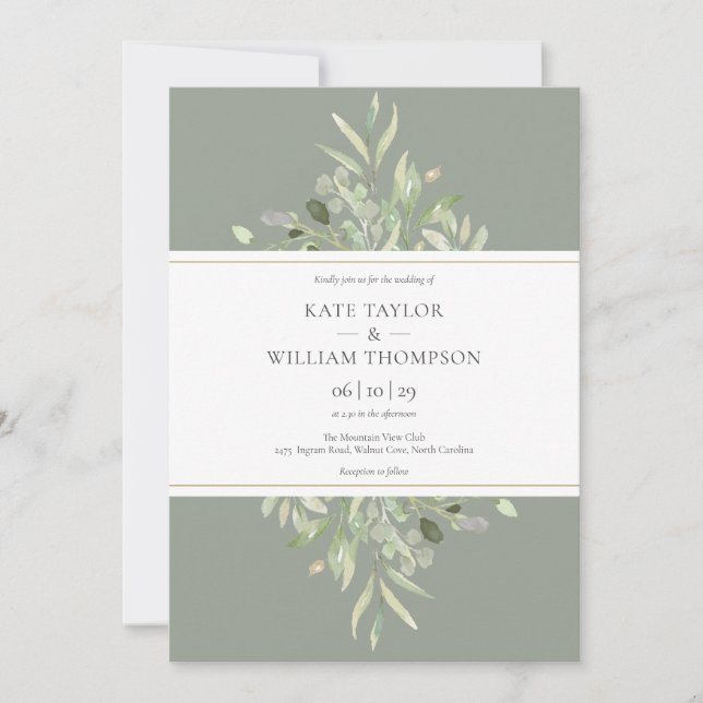 Convites Sage Green Botanical Greenery Wedding  (Frente)