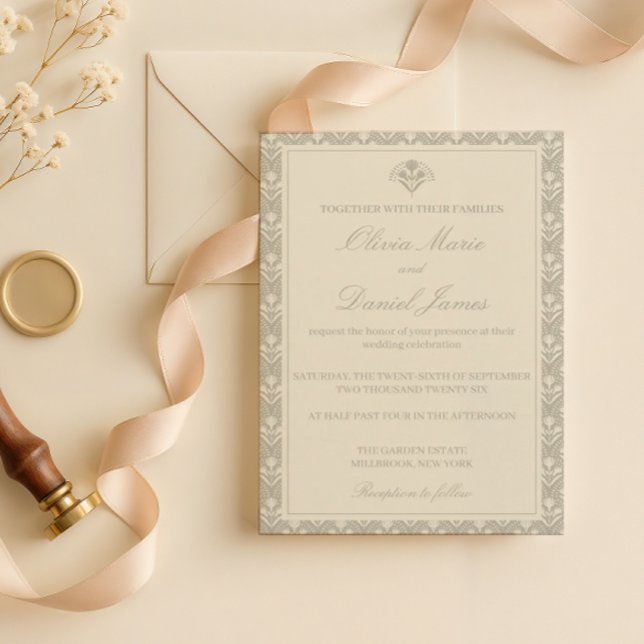 Convites Sage Green Botanical Heirloom Wedding  (Criador carregado)
