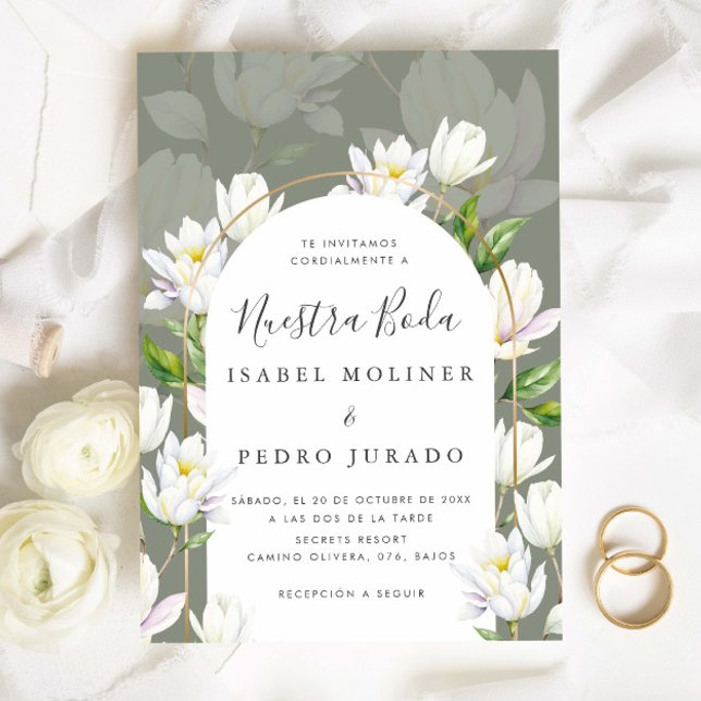 Convites Sage Green Botanical Nuestra Boda Casamento espanh (Criador carregado)
