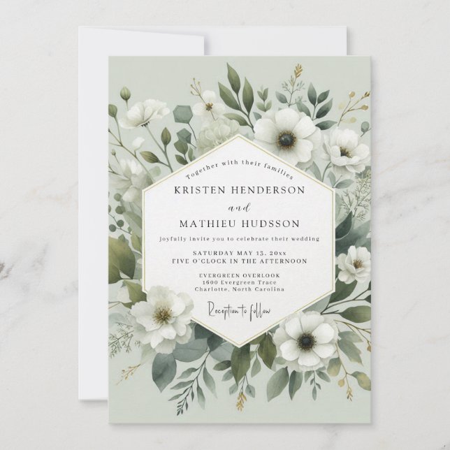 Convites Sage Green Botanical Romance Wedding (Frente)