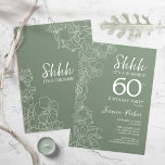 Convites Sage Green Botanical Surprise 60th Birthday<br><div class="desc">Sage Green Botanical Surprise 60th Aniversário. A design feminina moderna minimalista apresenta sotaques botânicos e letra de script de tipografia. Simples cartão de convite floral perfeito para uma festa surpresa na moda.</div>