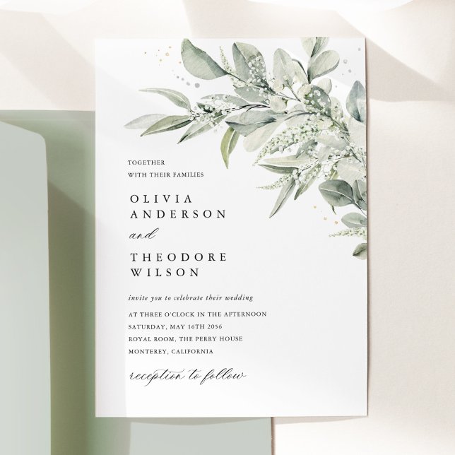 Convites Sage Green Botanical Watercolor Elegant Wedding (Sage green botanical wedding invitation, watercolor greenery, elegant minimalist wedding stationery)