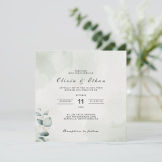 Convites Sage Green Botanical Watercolor Wedding Invitation