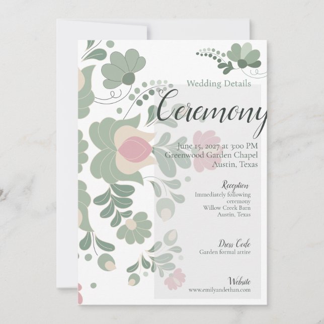 Convites Sage Green Botanical Wedding Details Card (Frente)