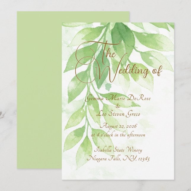 Convites Sage Green Botanical Wedding Invitation (Frente/Verso)