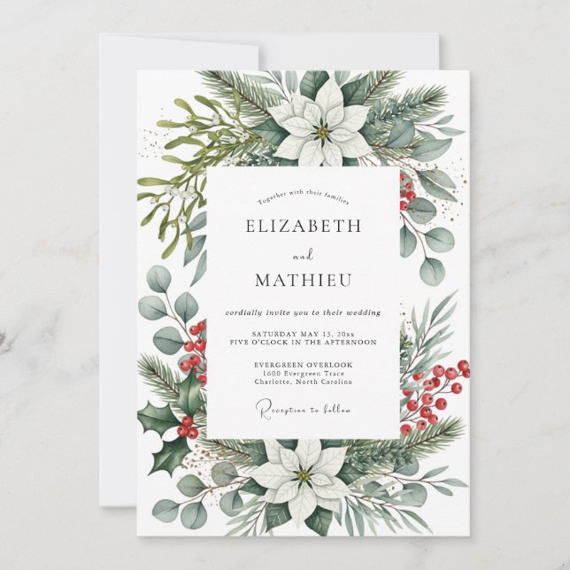 Convites Sage Green Bountiful Winter Wedding (Frente)