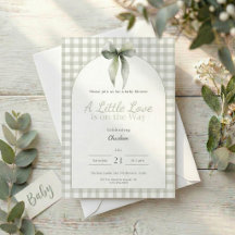 Sage Green Bow Gingham Baby Shower