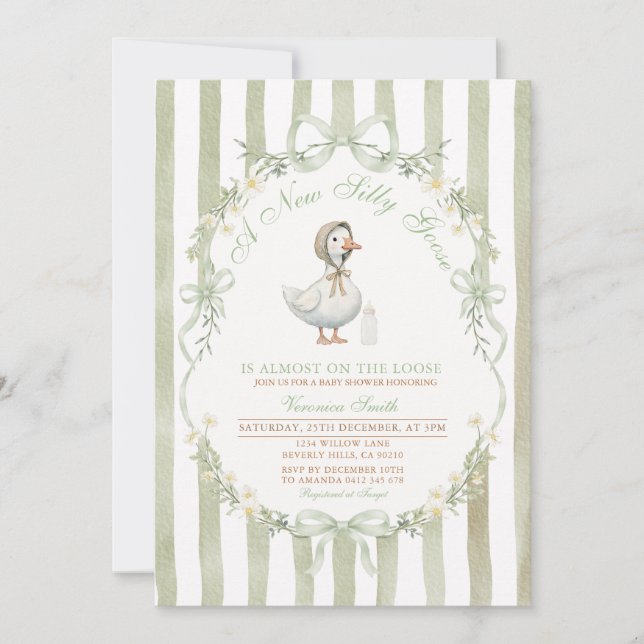 Convites Sage Green Bow Silly Goose Baby SHOWER Invitation (Frente)