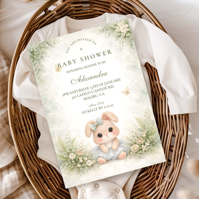 Convites Sage Green Bunny Floral Baby Shower (Criador carregado)