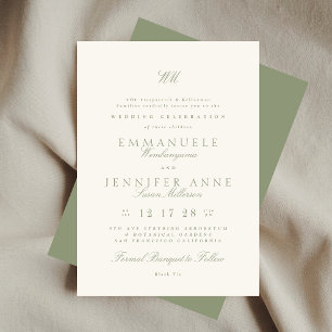 Convites Sage Green Calliografia Monograma Creme O Casament